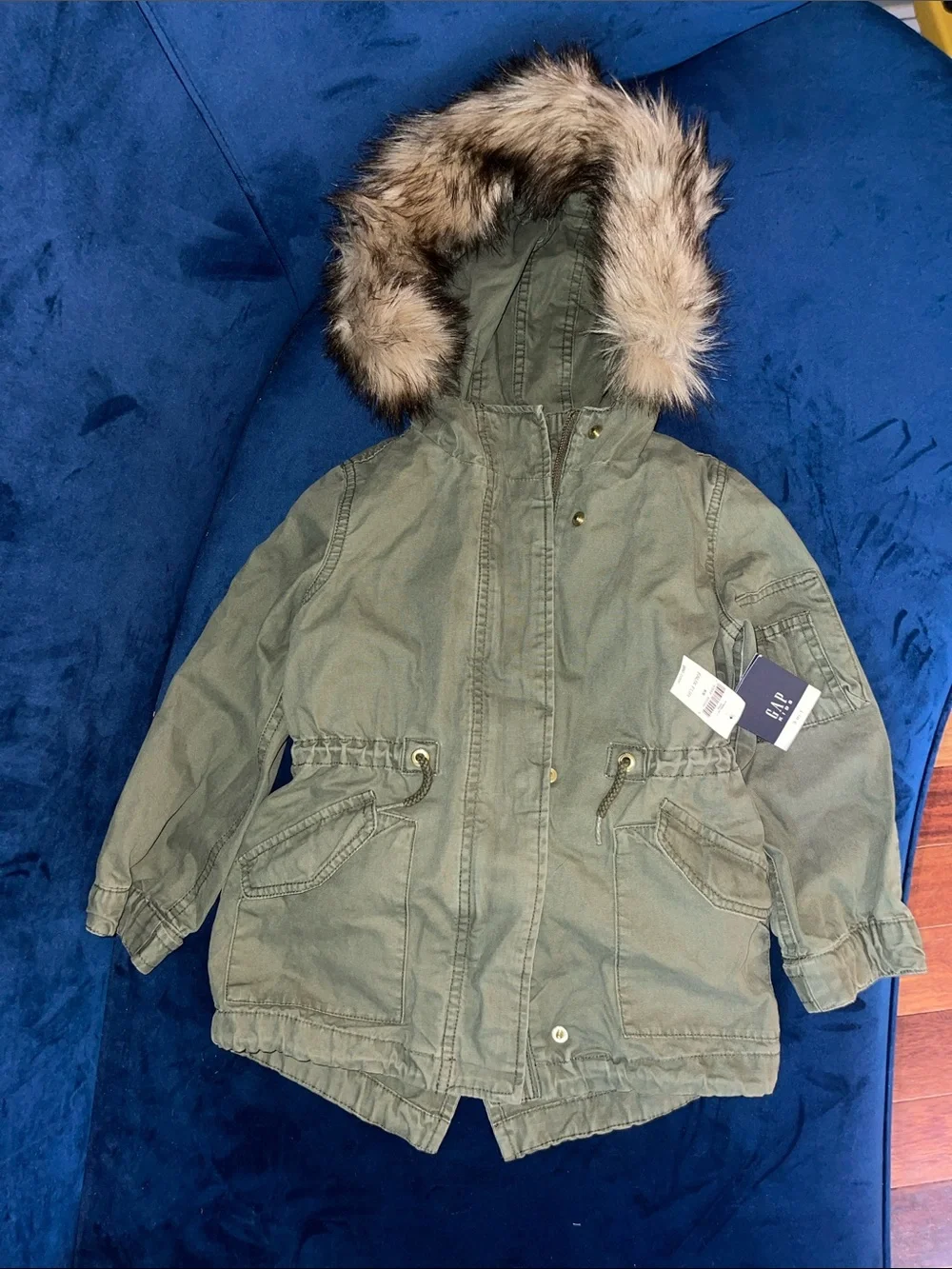 Gap Kids Olive Green Hooded 3 in 1 1 Parka with Faux Fur Trim